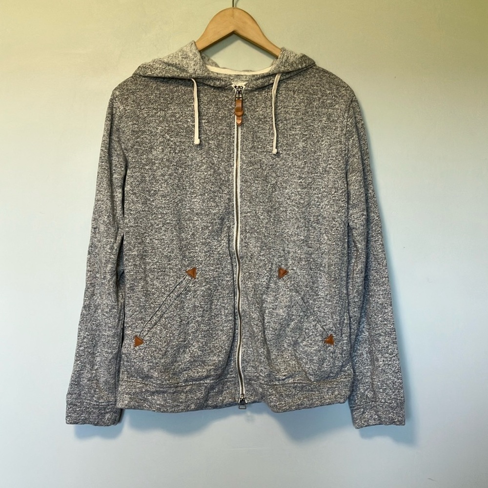 Taylor Stitch Gray Full Zip-Up Hoodie with Leather Accents